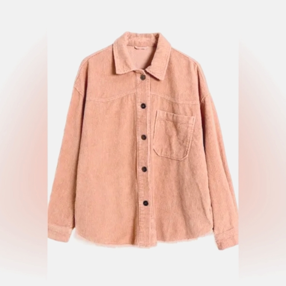 New! Baby Pink Corduroy Button Up Shacket Jacket Size L Large